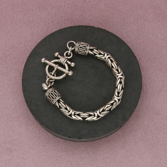 sterling silver chunky byzantine chain toggle bracelet size 6.25in - Picture 1 of 3